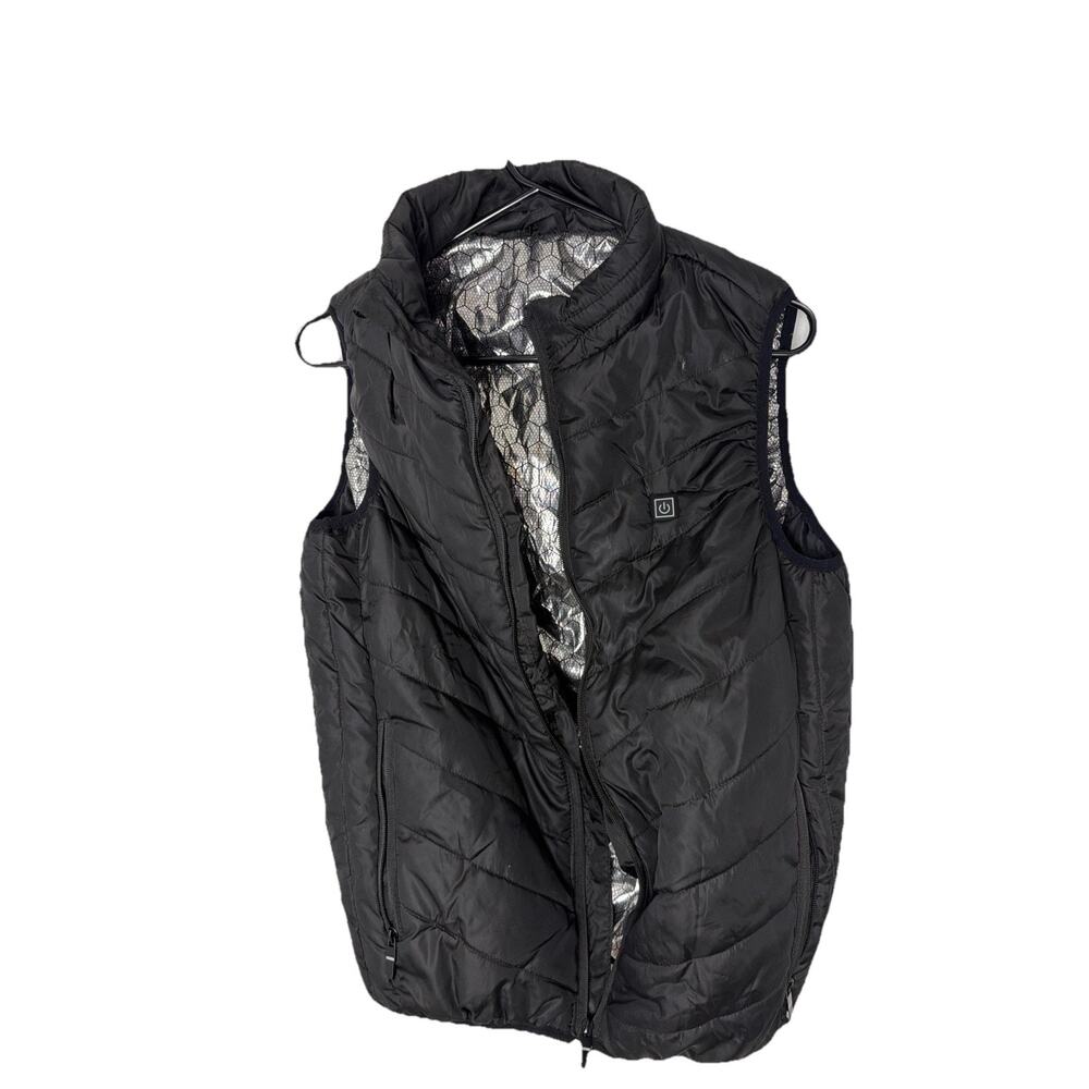 Heated Puffer Vest USB Rechargeable 3 Heat Levels Black Unisex Large